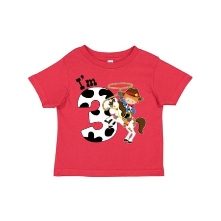 

Inktastic I m Three-cowboy Riding Horse Birthday Gift Toddler Boy Girl T-Shirt