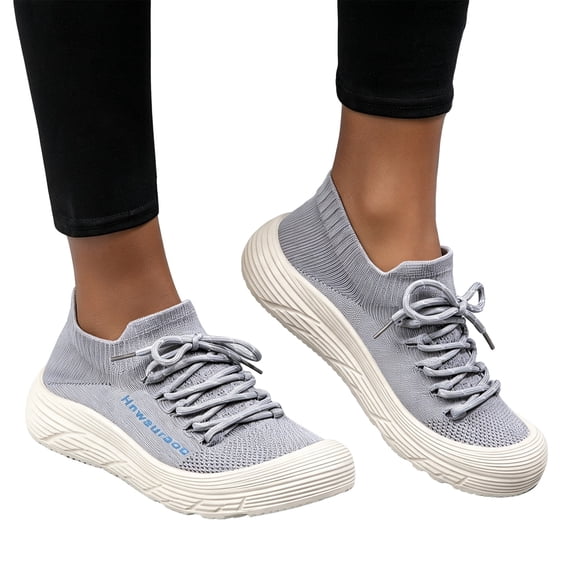 Willtoo Womens Sneakers Breathable Mesh Slip-On Knit Walking Shoes Lightweight Thick Sole Casual Running Shoes Comfortable Lace-Up Athletic Trainers