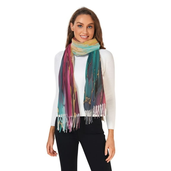 Winter Scarves for Women Teal Magenta Marble Fashion Pashmina Shawl Wraps Long Blanket Scarf for Fall Spring