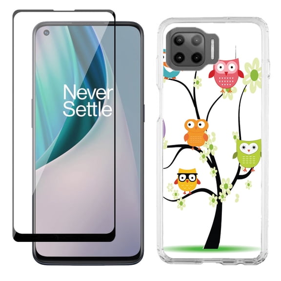 Slim-Fit Protective Phone Case compatible with Motorola Moto One 5G UW, with Tempered Glass Screen Protector, by OneToughShield ® - Tree Owl