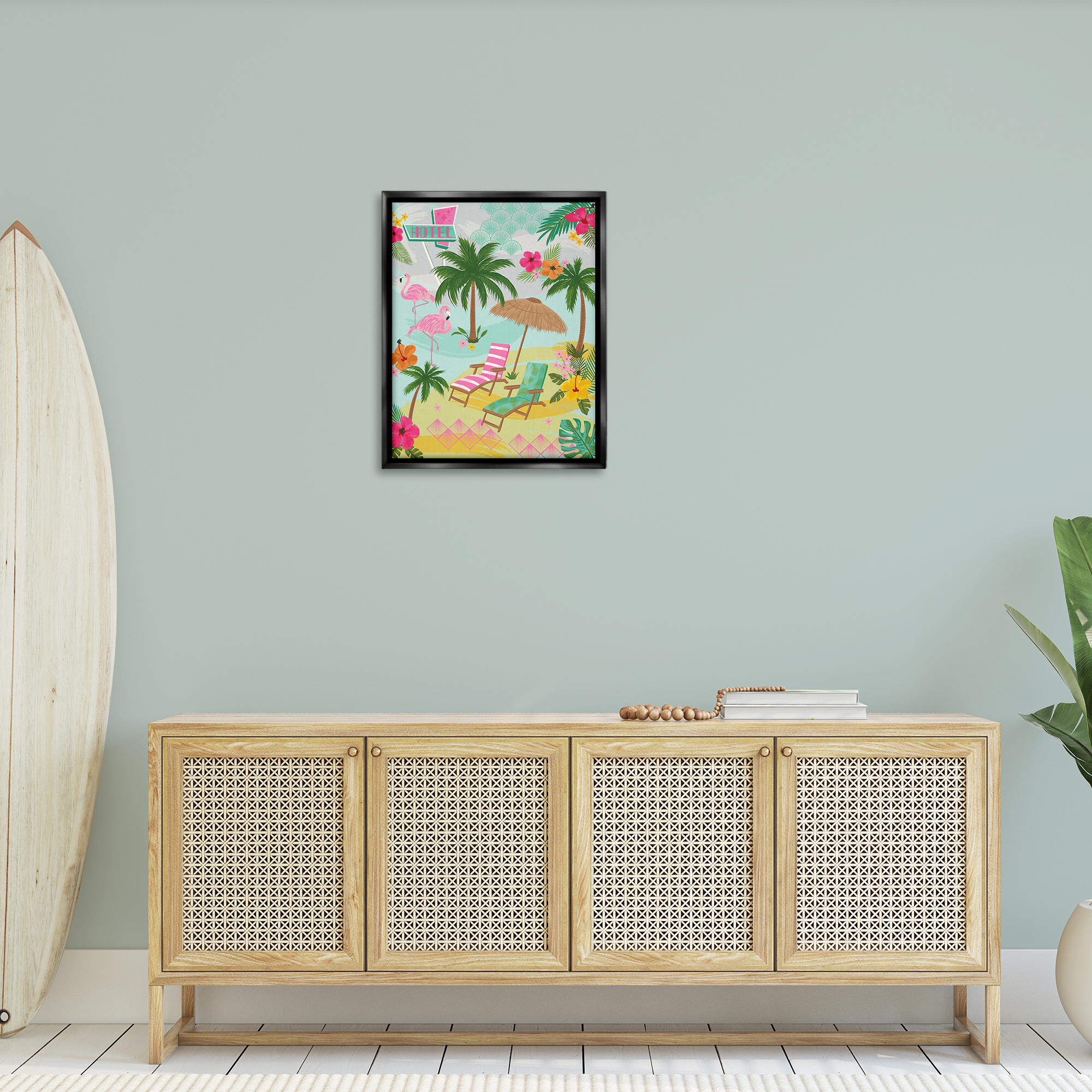 Stupell Industries Tropical Palms Resort Nautical & Beach Painting Black Floater Framed Canvas Art Print Wall Art, 25 x 31
