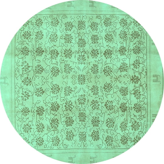 Ahgly Company Machine Washable Indoor Round Persian Turquoise Blue Traditional Area Rugs, 5' Round