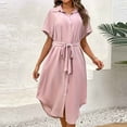 thumbnail image 2 of Drses Summer Dresses for Women 2024 Women's Fashion Comfort Solid Color Tie Irregular Short Sleeve Turndown Collar Dress Women's Casual Dresses, 2 of 4