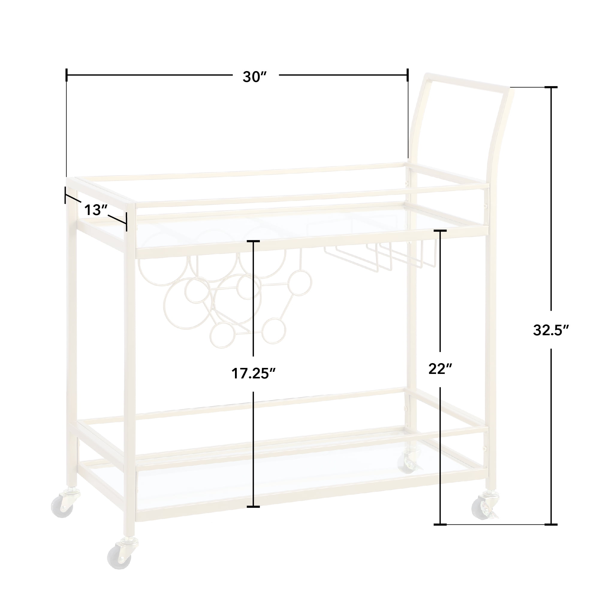 FirsTime & Co. Gold Francesca Bar Cart, Glam, Metal, 30 x 13 x 32.5 in