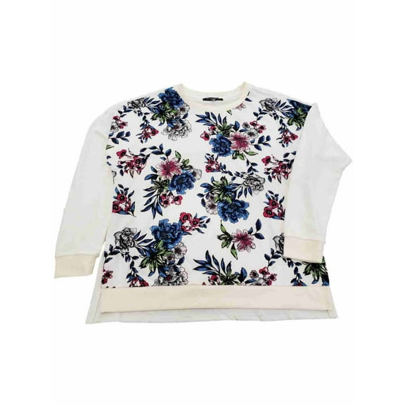 Womens Ivory White Floral Flower Long Sleeve T-Shirt Tee Shirt Sweatshirt M