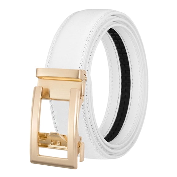 Leodye 1PCS No-Hole Automatic Leather Belt Coloured Buckle Easy-Click Design Unisex Belt for Business Suit Daily Dress Men Women -49.21IN White XL