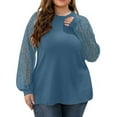 thumbnail image 6 of Womens Long Sleeve Round Neck Shirts Basic Tee Fall Tops Outfits Clothes Plus Size Navy L, 6 of 7
