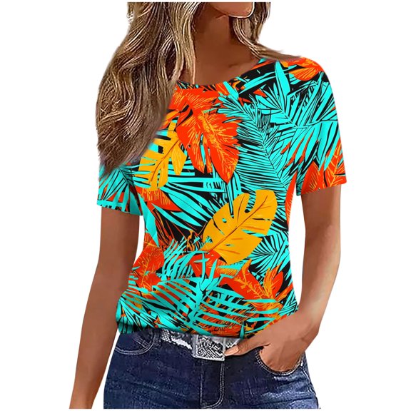 DeHolifer Womens Tops Summer Cap Sleeve Pleated Crewneck T-Shirts Loose Dressy Casual Basic Tees Trendy Outfits Green L