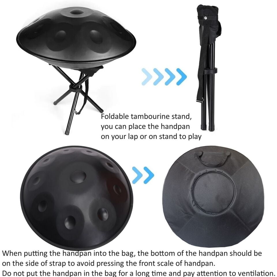 Sound Healing Handpan 18 inch 9 Notes Golden Eyes Handmade with Soft Bag and Mallets Percussion Instrument Gift