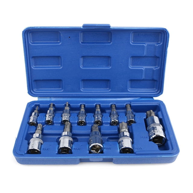 Set of 12PCS Socket Tool Set Torx Star Bit Accessories Kit with Portable G rid Toolbox