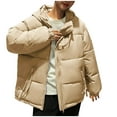 thumbnail image 2 of Crunowin Women Puffer Coat, Hooded Pocket Cotton Padded Solid Color Long Sleeve Winter Parka Coat Khaki S, 2 of 6