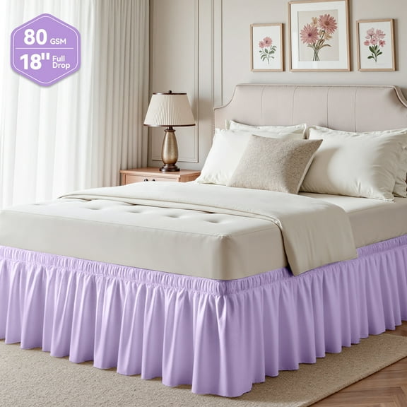 AzulHome Purple Bed Skirts Dust Ruffle for Full Size Bed, 18 inch Tailored Drop with Adjustable Elastic Belt, Easy to Install and Clean