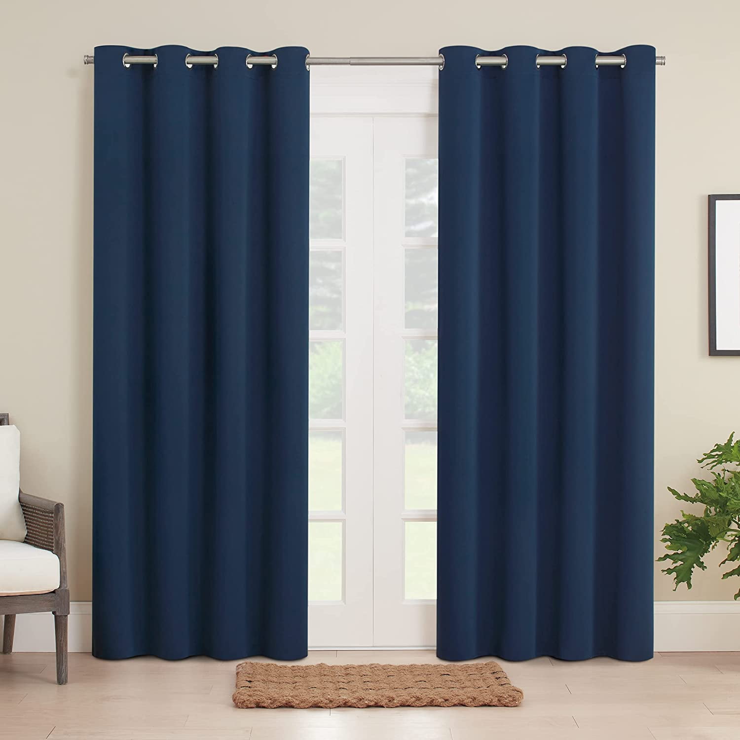 ECLIPSE Brockfield Waterproof Blackout Thermal Insulated Grommet Outdoor Curtain for Patio or Porch (1 Panel), 52 in x 108 in, Navy