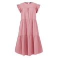 thumbnail image 3 of Pop Seller Women's Round Neck Casual Short Sleeve Ruffle-Trim Summer Mini Dresses Pink XL, 3 of 4