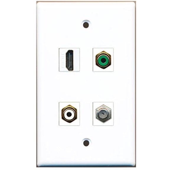 RiteAV - 1 Port HDMI 1 Port RCA White 1 Port RCA Green 1 Port Coax Cable TV- F-Type Wall Plate