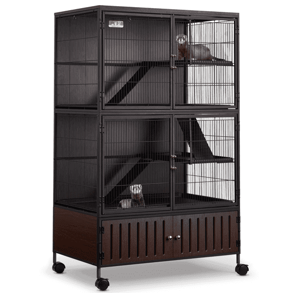 HABUTWAY 60''H Metal Large Ferret Cage, Rolling Chinchilla Cage, Critter Nation Cage, Indoor Wooden Pet Crate Furniture