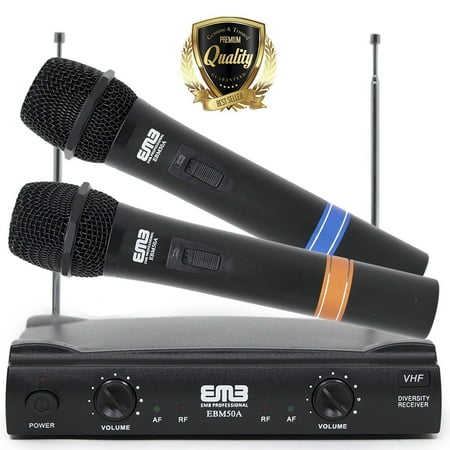 Professional Dual Wireless EMB VHF Handheld Mic w/ Long Distance Range - (Best Long Range Wireless Microphone)