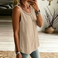 thumbnail image 4 of Karymi T Shirts for Women Round Neck Eyelet Cut‑Out Sleeveless Linen Blend Tank Top, Solid Casual A‑Line Camisole, Curved‑Hem Summer Shirt, Daily Wear Top Blouses for Women, 4 of 7
