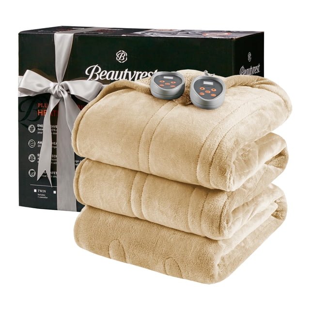 Manta térmica Beautyrest, suave, cálida, reversible, de felpa king tan