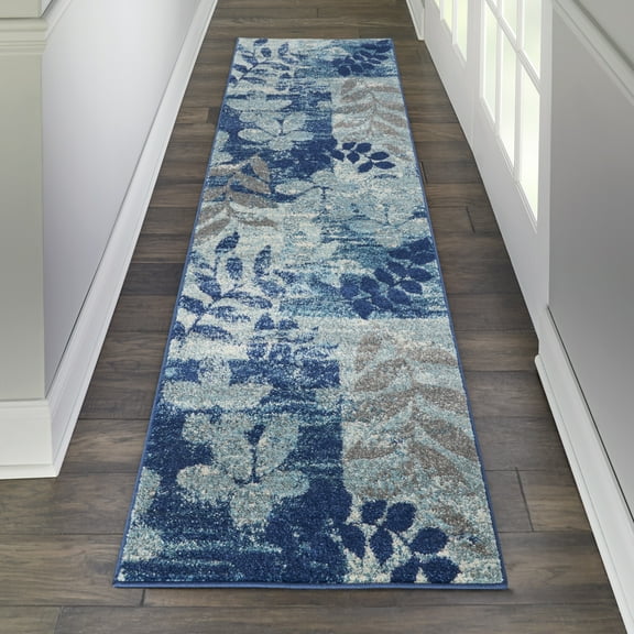 Nourison Tranquil Floral Navy/Light Blue 2'3" x 7'3" Area Rug, (2x7)