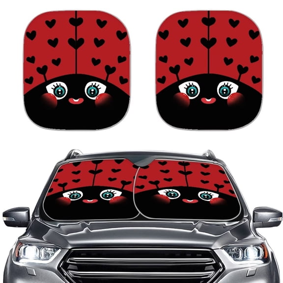 Binienty 2 Piece Windshield Sun Shade Cute Ladybugs Automobile Front Window Sunshades UV Ray Reflector Universal Car Accessories Decoration