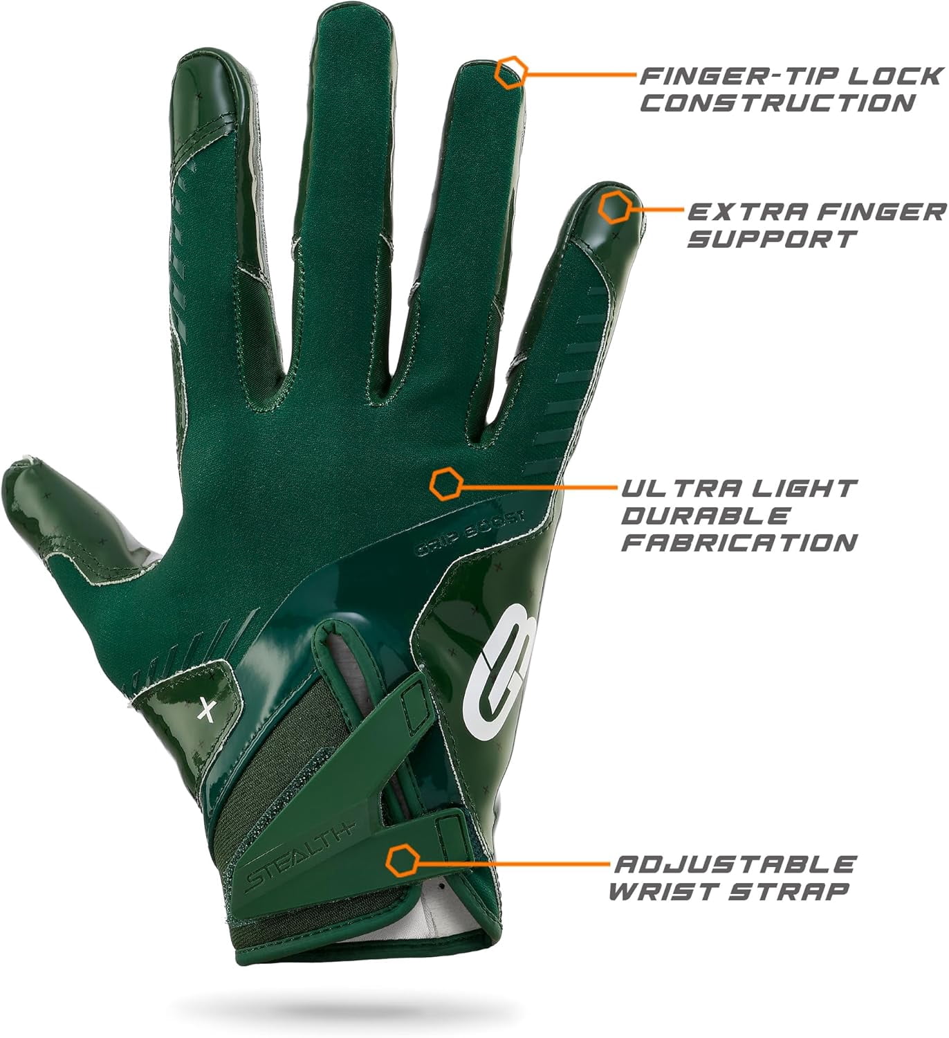 Football Gloves Solid Stealth 6.0 Boost Plus Sticky Receiver Gloves - Men's and Youth Sizes