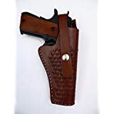 Hand 1911 Leather - Western Gun Holster#59 - Brown - Tooled Leather - for 1911 Colt, Springfield, Kimber, TISAS, and others