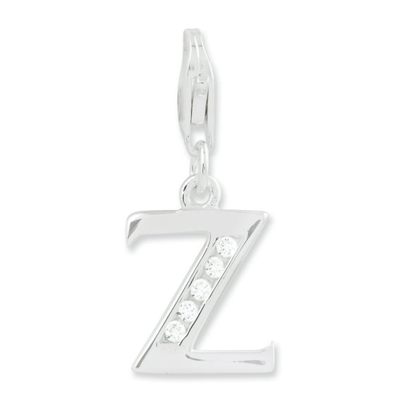 Amore La Vita  Sterling Silver Rhodium-plated Polished CZ Letter Z Initial Charm with Fancy Lobster Clasp