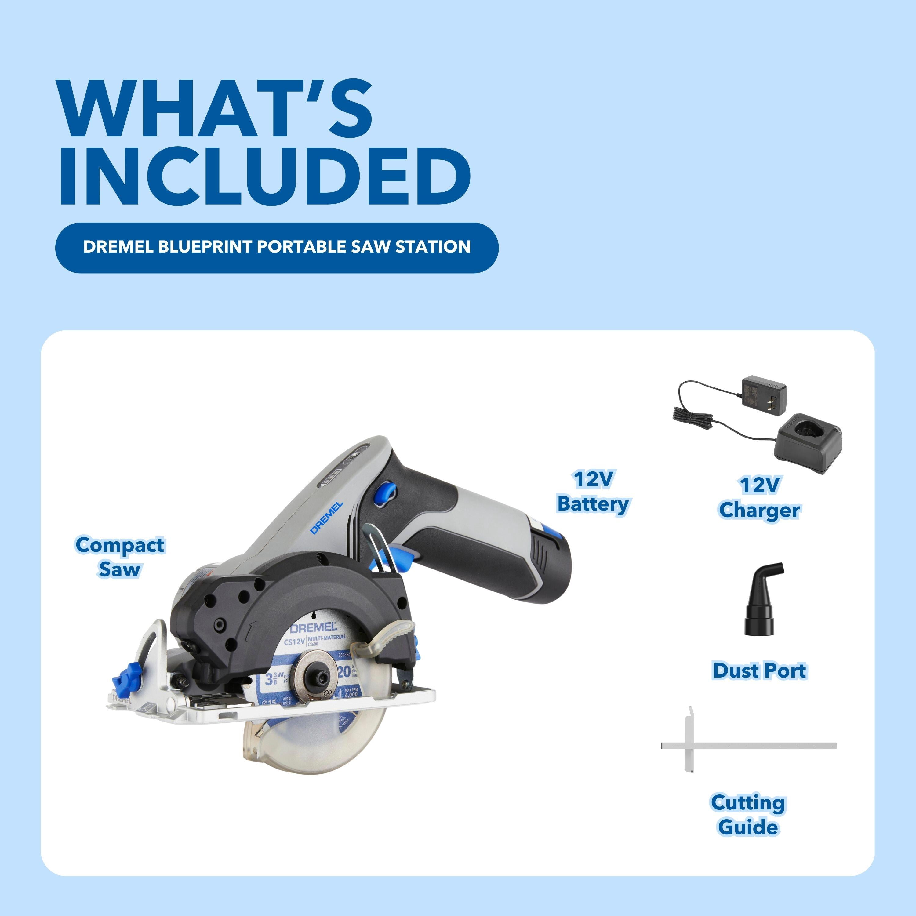 Dremel Blueprint 12V 3-3/8" Mini Circular Saw with Integrated Laser Guide, 2Ah Lithium-Ion Battery and Fast Charger (CS12V-S1)