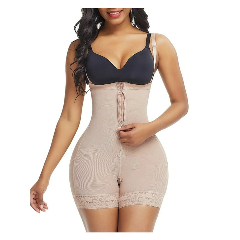 Women's Plus Size Firm Tummy Compression Bodysuit Detachable Straps  Underbust Open Crotch Full Body Slimming Body Shaper Nude 4XL 