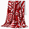 thumbnail image 2 of Playful Red White Candy Swirl Pattern Glossy Realistic, Festive Holiday Scene, Warm Flannel Blanket for Living Room and Family Room, Art Lovers Housewarming Gift, Festive Home Decor, 2 of 9