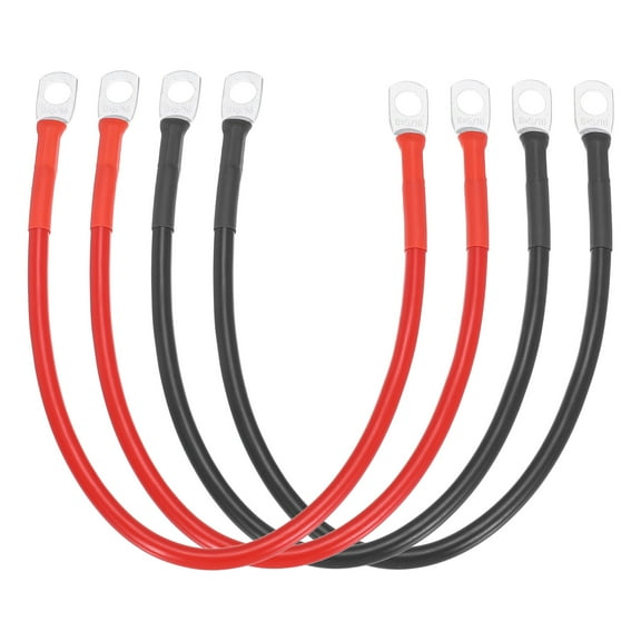 4PCS 8 AWG Battery Cable, 1ft Battery Inverter Cables with 5/16" Ring Terminals for Marine Solar Boat Car RV, Red Black