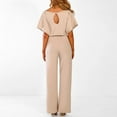 thumbnail image 4 of Fesfesfes Dressy Jumpsuit for Women Short Sleeve Round Neck Playsuit Clubwear Straight Leg Solid Color Jumpsuit With Belt, 4 of 9