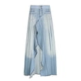 thumbnail image 6 of New retro gradient color irregular slit skirt high waist slimming characteristic denim skirt-2-L, 6 of 7