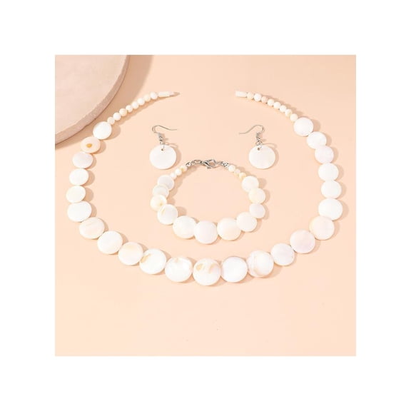 White Beads Necklace Set, 3 PCS Choker Statement & Dainty Earring Set - Hypoallergenic, Adjustable, Trendy & Unique