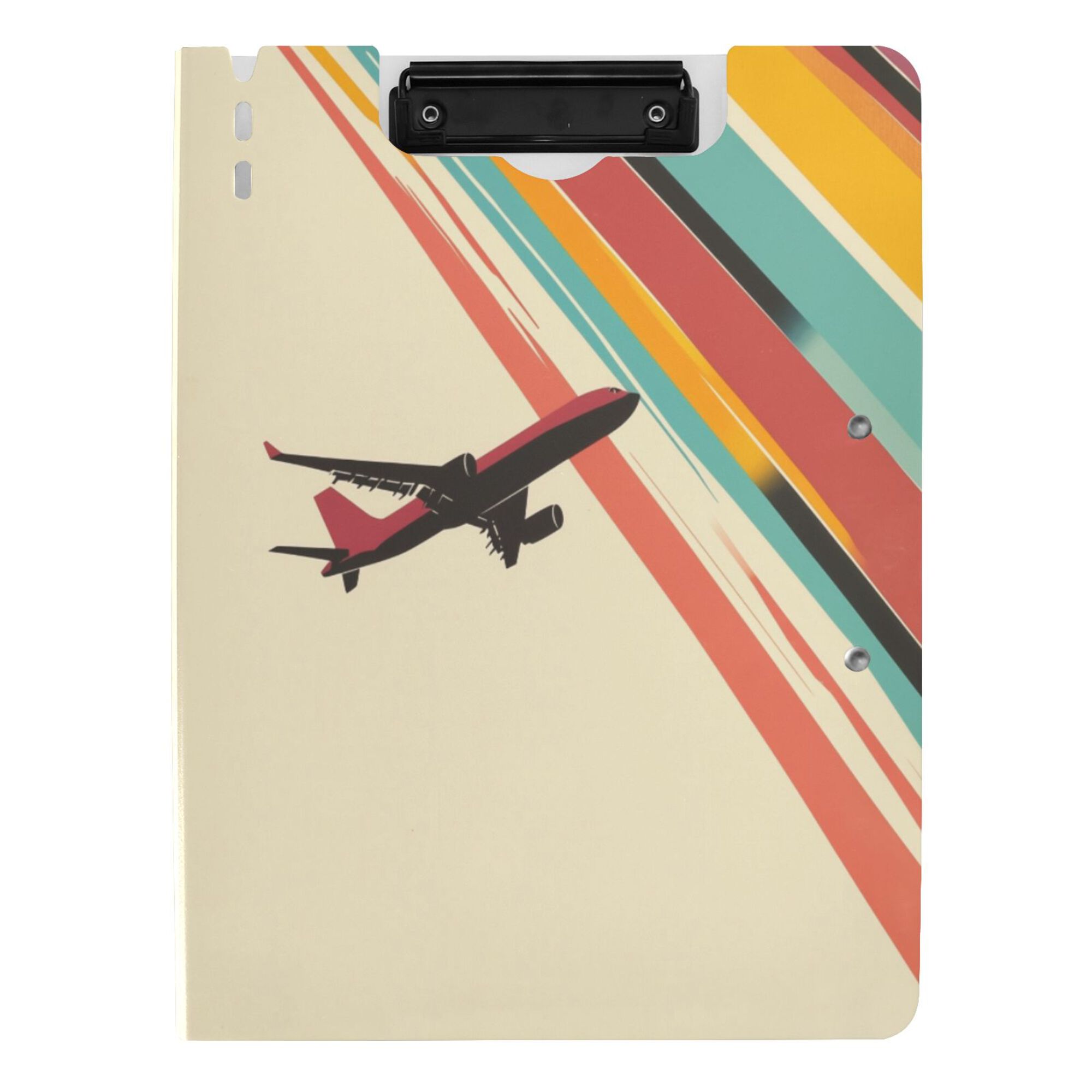 FORMRS A4 Clipboard Folder with Pen Holder Horizontal Foldable School Office Binder, Colorful Plane Stripes