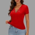 thumbnail image 7 of hotojiny Going out Tops for Women V Neck Lace up Trendy Outfit Slim Fit Fashion Short Sleeve Summer Clothes S-2XL, 7 of 7