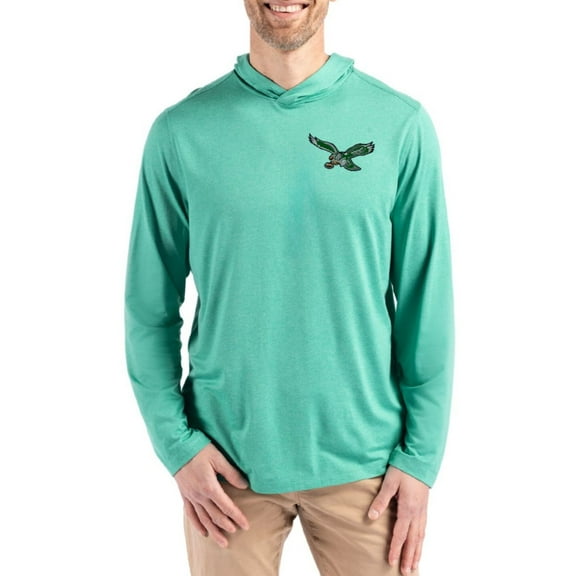 Men's Cutter & Buck Kelly Green Philadelphia Eagles Coastline Epic Comfort Eco Recycled Long Sleeve Hoodie T-Shirt
