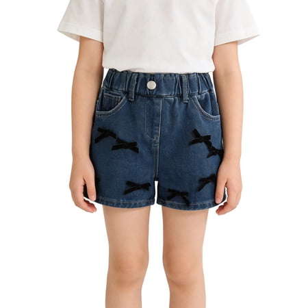 XAOFW Girl s Shorts Summer Bow Embroidery Elastic Waist Casual Chlidren Denim Bottom Outdoor Sports Soft Breathable Shorts