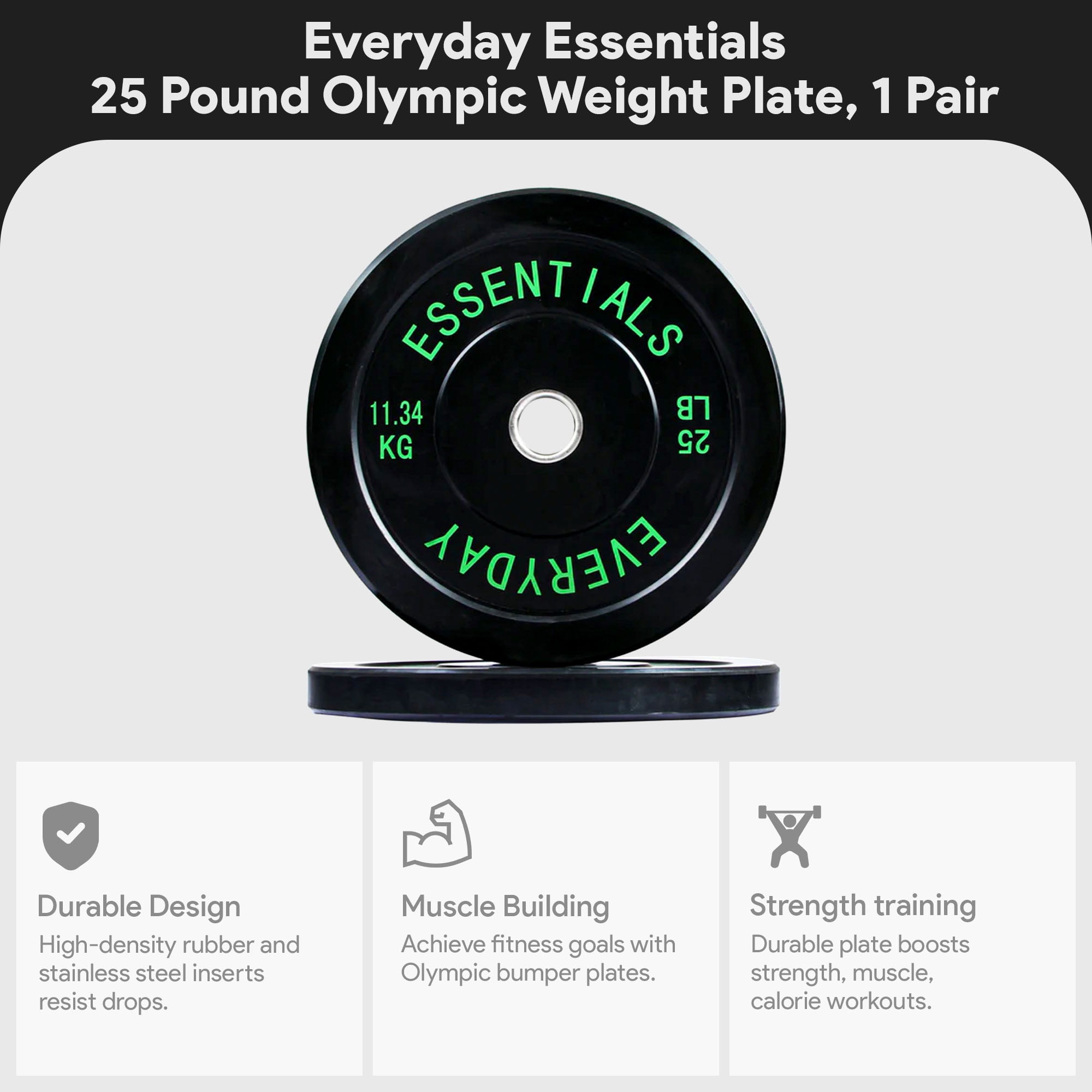 BalanceFrom エブリデイエッセンシャル 25LB BalanceFrom 50 lb Olympic Rubber Bumper Weight Plate Set with 2