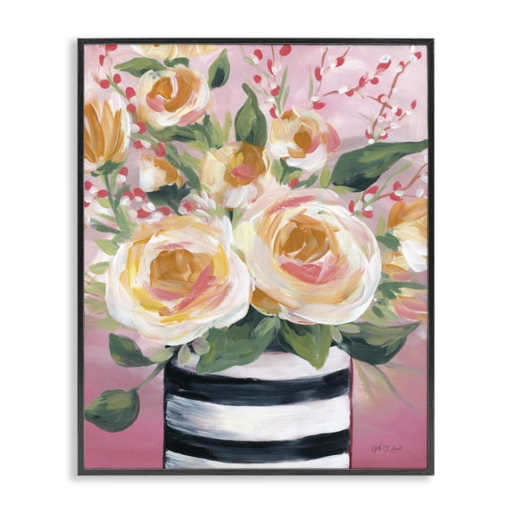 Stupell Industries Farmhouse Spring Blooms in Striped Vase Black Framed Giclee Art, 11 x 14, by Yvette St. Amant