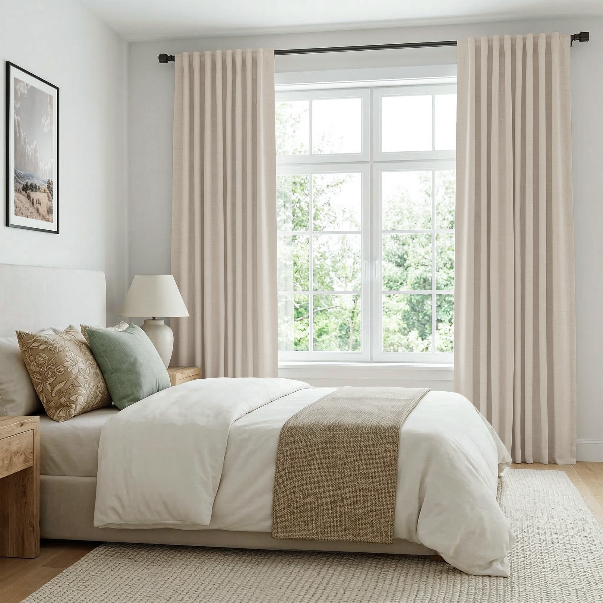 GLEAMIST 100% Blackout Curtains 2 Panels Set, 52 Inches Wide Faux Linen Thermal Insulated Light Blocking Drapes, Rod Pocket & Back Tab for Bedroom Living Room, Cream