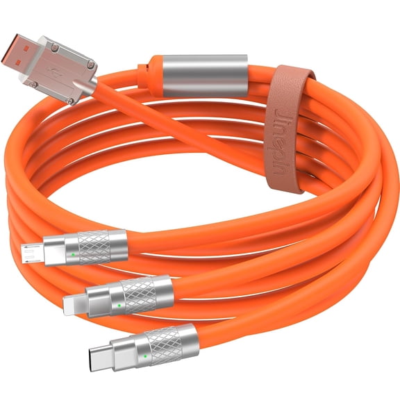 3 in 1 Multi Charging Cable, 60W Fast Charger Cords, 4ft Soft Silicone Charger Cable with Leather Strap, Type-C/Micro USB/Light-ning, Compatible with iPhone 15/iPad/Samsung/Google/PS/Tablets