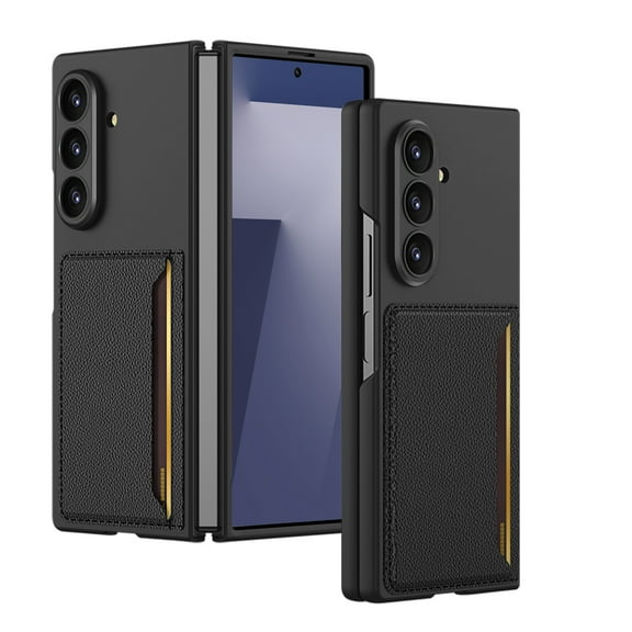 Dteck Case for Samsung Galaxy Z Fold 7,Shockproof PC Case with Leather Card Wallet Cover for Galaxy Z Fold 7,Black