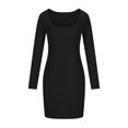 thumbnail image 1 of JUNWELL Robe Tricotée Élastique Slim à Manches Longues pour Femmes, Encolure Carrée Basse, 1 of 1