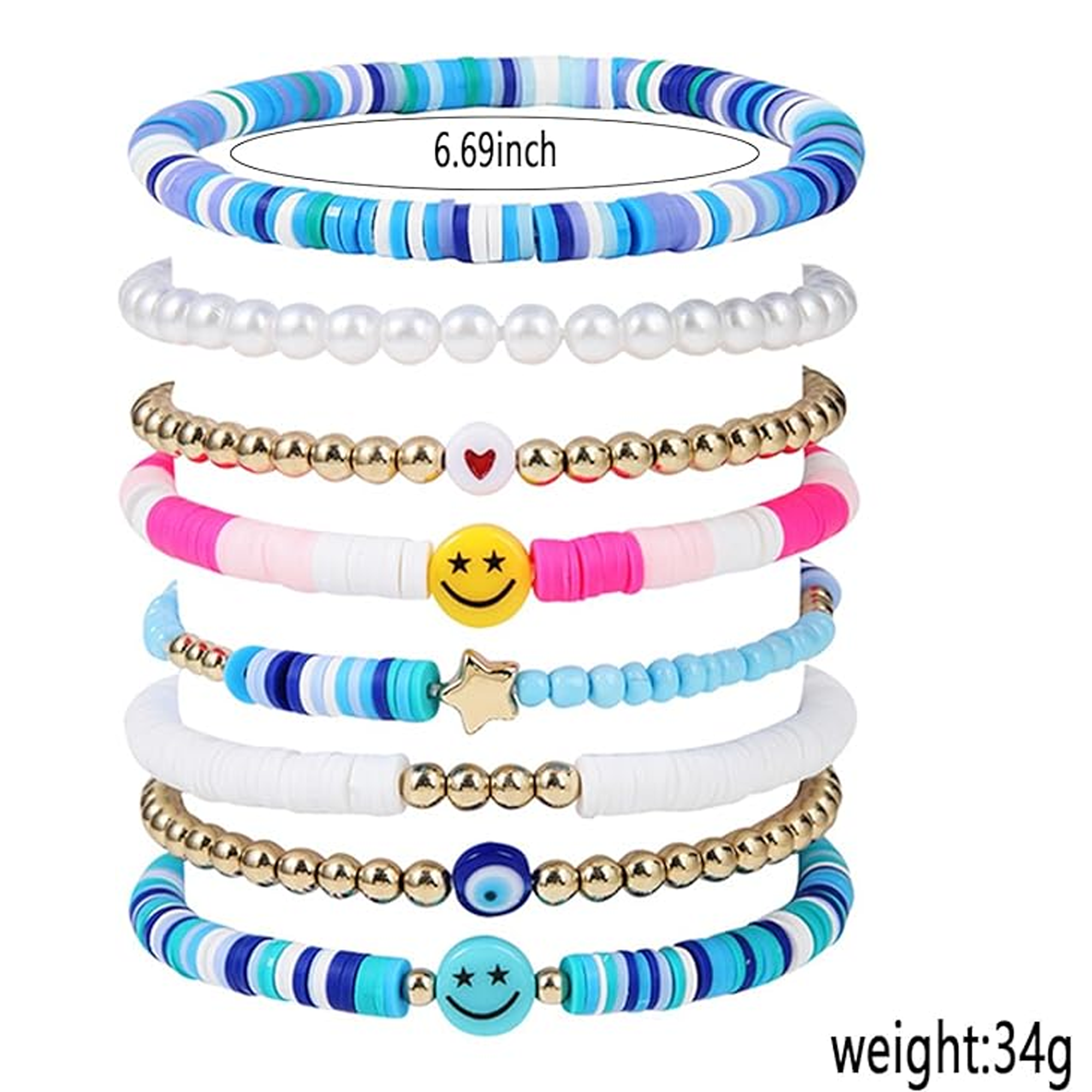 12pcs Fruit Clay Bracelets, Colorful Surfer Disc Beaded Stretch Rope  Bracelet For Girls Kids, Friendship Elastic Boho Women Child Play Jewelry  Charms