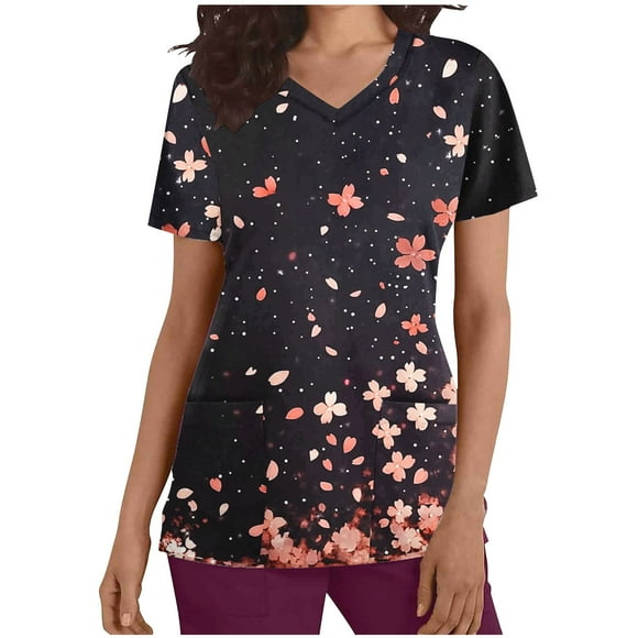 Staron Women Scrub Tops Clearance Under $10 V Neck Summer Shirts Short Sleeve Working Uniform Casual Trendy T-Shirts Stretchy Nurse Gifts Nursing Tops