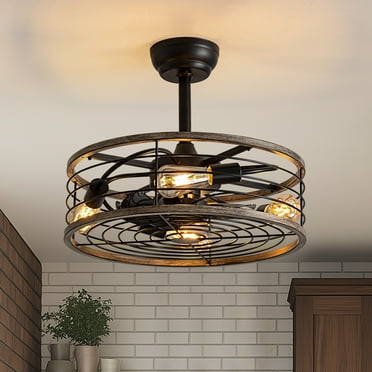 HOOMEDELIER 20" Farmhouse Ceiling Fan with Light and Remote Control Black Caged Chandelier Fan