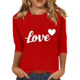 thumbnail image 1 of T-shirt Décontracté à Col Rond pour Femmes Imprimé Cœur pour la Saint-Valentin Manches Trois-Quarts, 1 of 5