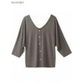 thumbnail image 6 of BadPiggies Womens Plus Size Loose Blouse 3/4 Sleeve Back Buttons T Shirts Casual V Neck Solid Tops For Summer Fall (XL, Gray), 6 of 9